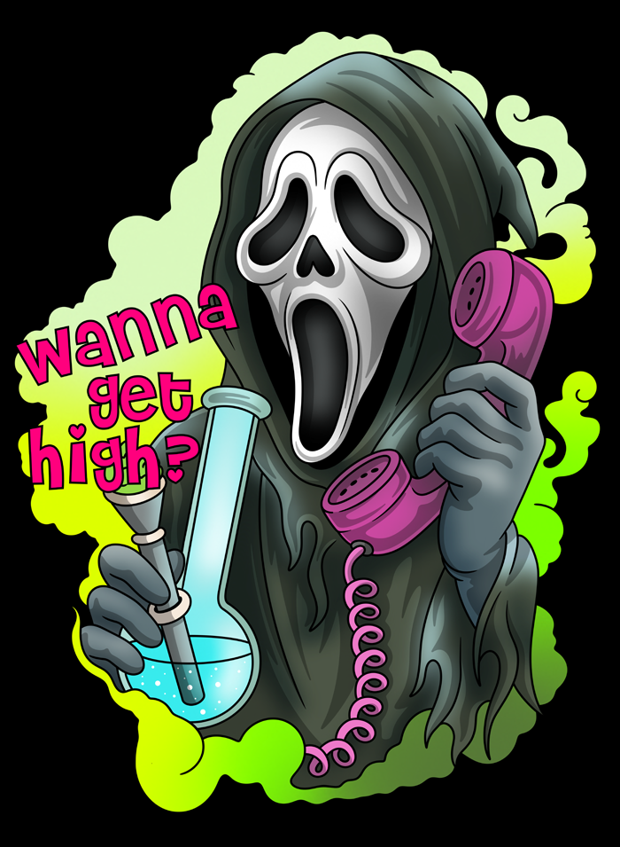 Pyrography Ghostface Smoking Ghostface Parody T-Shirt - Handcrafted | Bonji Glass
